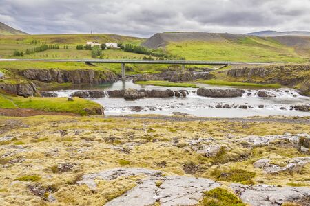 Beauty Icelandic landscape  View on the bridge in Ferjukot の写真素材