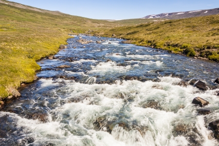 Small mountain brook on Iceland, Westfjords - Unadsdalur village の写真素材