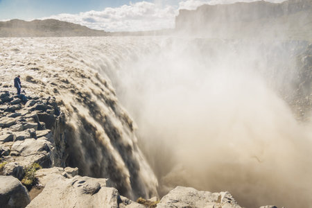 Dettifoss - largest waterfall in Europe on Jokulsa a Fjollum river -  Jokulsargljufur National Park  Icelandのeditorial素材