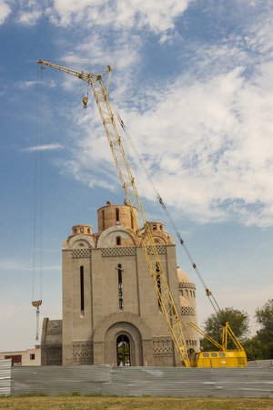 View on modern orthodoxy church under construction - Uman, Ukraine, Europe.の写真素材