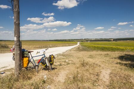 Cross country by bicycles. Gravel rural route - Ukraine, Europe.のeditorial素材