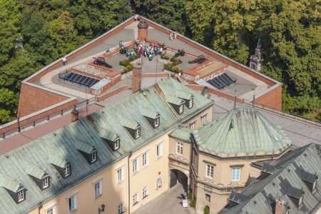 Aerial view from bell tower on walls of Jasna Gora Sanctuary - Czestochowa, Poland のeditorial素材