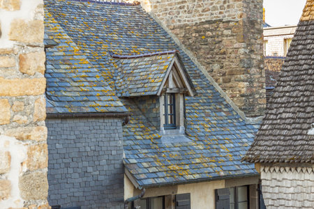 Roofs and houses from the village under the monastry on the Mountain Saint Michel 