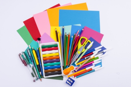 School equipment set on white background.の写真素材