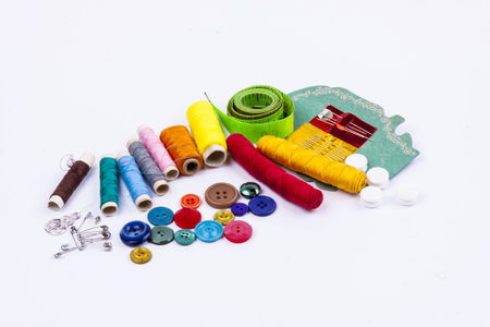 Sewing accessories - white background.の写真素材