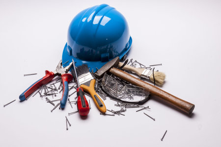 Workers tools on white background.