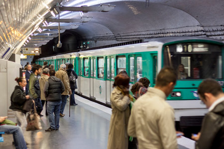 PARIS, FRANCE -  APRIL 27 Paris Metro station  Mirabeau  on april 27, 2013 in Paris  Paris Metro is...