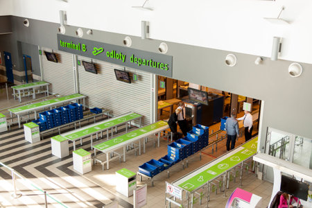 PYRZOWICE, POLAND -  MARCH 9:Interior of Katowice International Airport on march 9, 2014 in...
