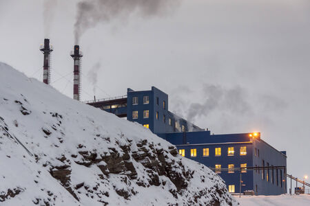 Power station in Barentsburg - Russian village on Spitsbergen, Norway.のeditorial素材