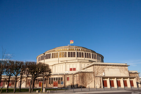 Hala Stulecia (Centennial Hall) also known as Hala Ludowa (People's Hall) in Wroclaw, Poland, UNESCO World Heritage Siteのeditorial素材