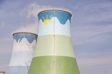 Cooling towers - coal power station in Opole, Poland.の写真素材