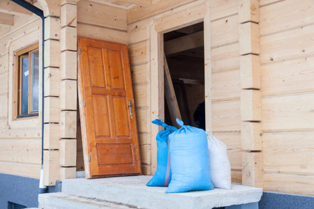 Wooden house under construction - Poland.の写真素材