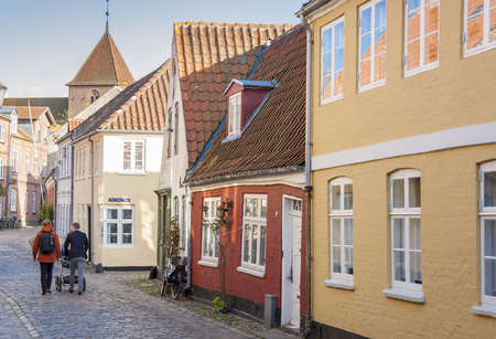 RIBE, DENMARK - MAY 7, 2017: Street  of old town on sunny sunday  on may 7, 2017 in Ribe, Denmark.のeditorial素材