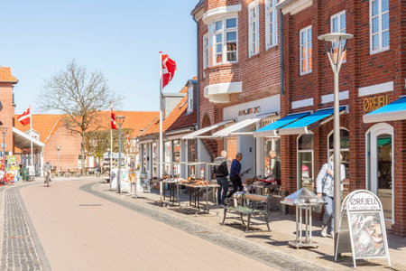RINGKOBING, DENMARK - MAY 8, 2017: Street  of old town on sunny sunday  on may 8, 2017 in Ringkobing, Denmark.のeditorial素材