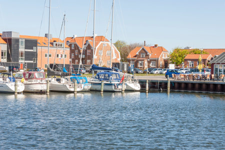 RINGKOBING, DENMARK - MAY 8, 2017: View on marina in  old town on sunny sunday  on may 8, 2017 in...