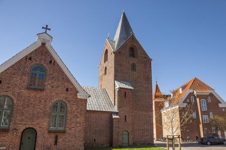 RINGKOBING, DENMARK - MAY 8, 2017: Street  of old town on sunny sunday  on may 8, 2017 in Ringkobing, Denmark.のeditorial素材