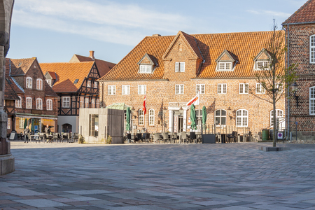 RIBE, DENMARK - MAY 7, 2017: Street  of old town on sunny sunday  on may 7, 2017 in Ribe, Denmark.のeditorial素材