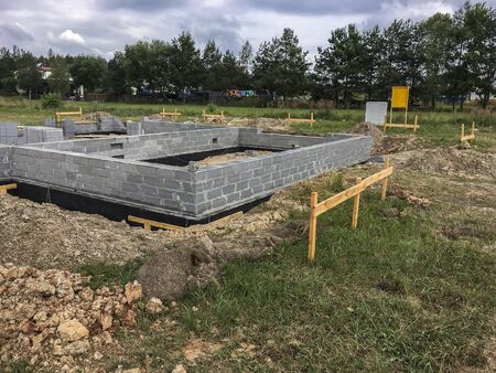 Home foundation - house under construction.の写真素材