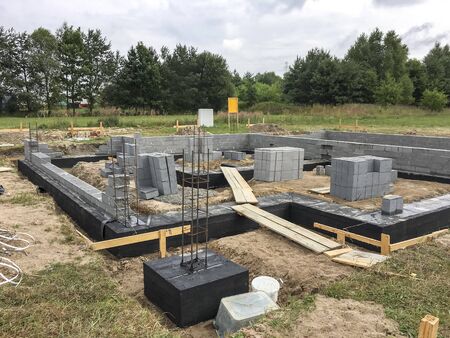 Home foundation - house under construction.の写真素材