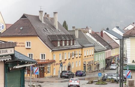 MARIAZELL, AUSTRIA - APRIL 23, 2019:One of main street next to Basilica of the Birth of the Virgin Mary on April 23,2019 in Mariazell,  Austria.のeditorial素材