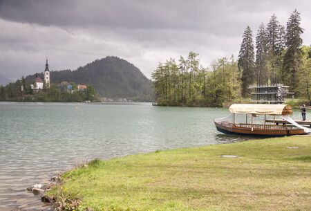 White Church of the Assumption of Maria. Bled lake - Sloverniaの写真素材