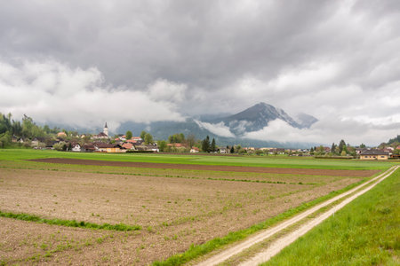 View on small village in Austria - Sittersdorf.の写真素材