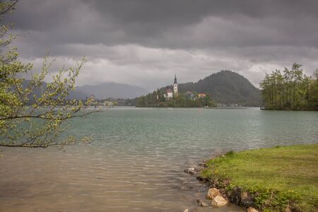 White Church of the Assumption of Maria. Bled lake - Sloverniaの写真素材