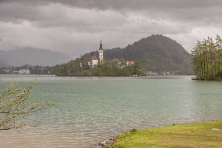 White Church of the Assumption of Maria. Bled lake - Sloverniaの写真素材