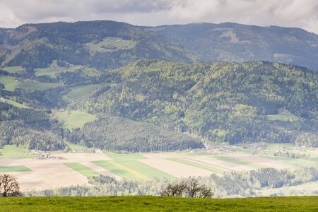 View on small village in Austria. Typical landscape.の写真素材