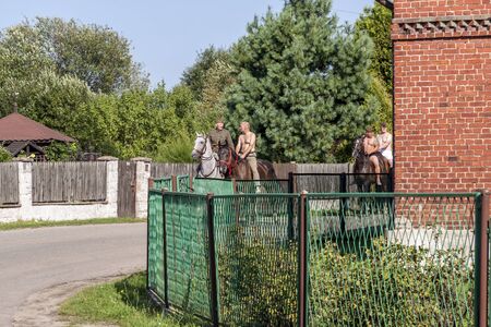 Kalety, Poland - August 31, 2019: Historic Third Silesian Uhlan Regiment on horses on august 31, 2019 in Kalety - Zielona, Poland, Silesia.のeditorial素材