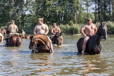 Kalety, Poland - August 31, 2019: Historic Third Silesian Uhlan Regiment on horses on august 31, 2019 in Kalety - Zielona, Poland, Silesia.のeditorial素材