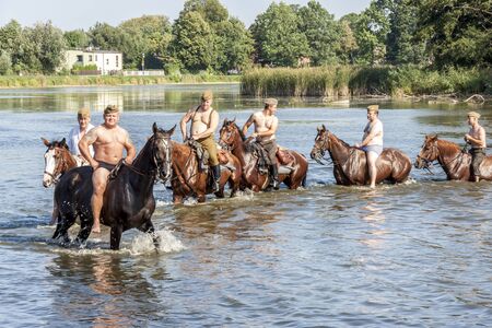 Kalety, Poland - August 31, 2019: Historic Third Silesian Uhlan Regiment on horses on august 31, 2019 in Kalety - Zielona, Poland, Silesia.のeditorial素材