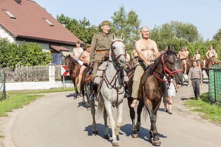 Kalety, Poland - August 31, 2019: Historic Third Silesian Uhlan Regiment on horses on august 31, 2019 in Kalety - Zielona, Poland, Silesia.のeditorial素材