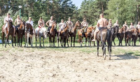 Kalety, Poland - August 31, 2019: Historic Third Silesian Uhlan Regiment on horses on august 31, 2019 in Kalety - Zielona, Poland, Silesia.のeditorial素材