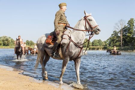 Kalety, Poland - August 31, 2019: Historic Third Silesian Uhlan Regiment on horses on august 31, 2019 in Kalety - Zielona, Poland, Silesia.のeditorial素材