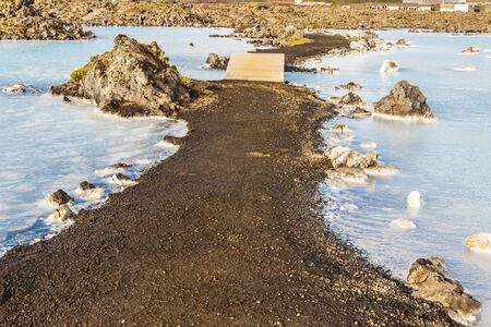 Gravel narrow path in Blue Lagoon - Icelandのeditorial素材