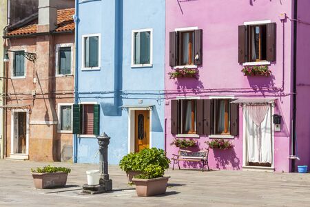 Colorful houses on Burano - Italy, Venice.の写真素材