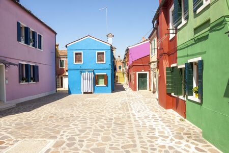 Colorful houses on Burano - Italy, Venice.の写真素材