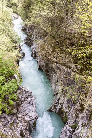 Velika Korita canyon on river Soce in Slovenia.の写真素材