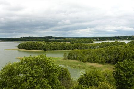Polish lake Wigry in cloudy morningの写真素材