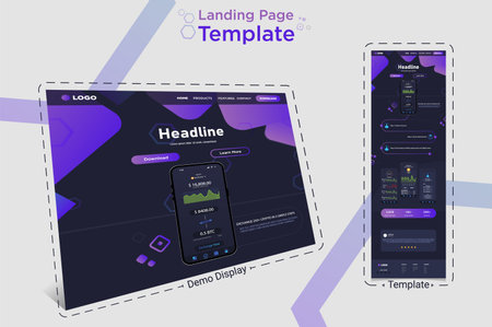 ui ux landing page, Website template for cyptro wallet and other app. Website template for websites, or apps. Mockup, Vactor website template.のイラスト素材