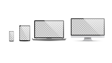 Realistic set of blank screens display monitor, laptop, tablet, smartphoneのイラスト素材