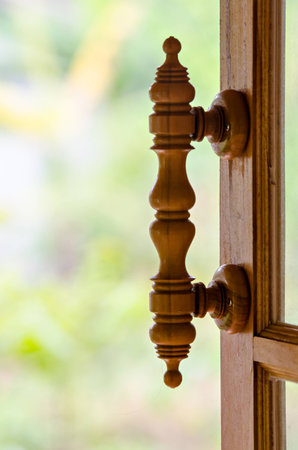 Wooden windows with beautiful hymns interesting pattern.の写真素材