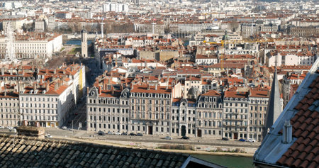 Panoramic view of the city of Lyon, France, Europeの写真素材