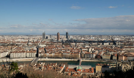 Panoramic view of Lyon from FourviÃ¨re, Franceの写真素材