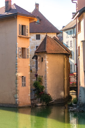 Annecy in France, typical houses in the old center, on the riverのeditorial素材