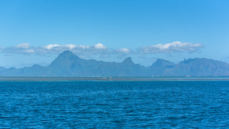 Tahiti in french Polynesia, beautiful panorama of the mountains from the lagoon