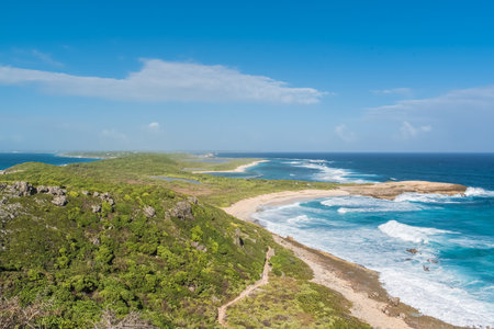 Guadeloupe, panorama from the pointe des Chateaux, beautiful seascape of the islandの写真素材