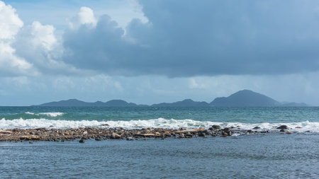 Basse Terre in Guadeloupe, panorama of a beach with the beautiful Saintes islands in background