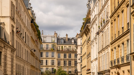 Paris, typical facade, beautiful ancient buildingの写真素材